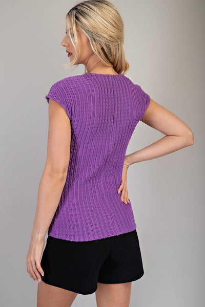 Purple Textured Drop Sleeve Top