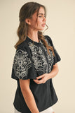 Black Embroidered Button Down Blouse