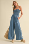 Denim Smocked Top Sleeveless Jumpsuit