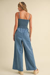 Denim Smocked Top Sleeveless Jumpsuit
