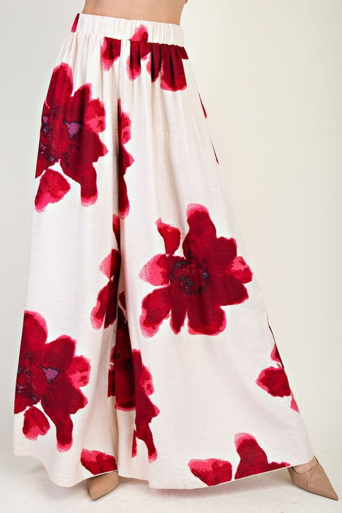 White and Red Abstract Print Pants