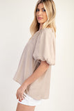 Taupe V-neck Balloon Sleeve Blouse