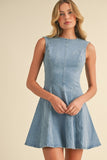Denim Bow Detail A-Line Mini Dress