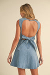 Denim Bow Detail A-Line Mini Dress