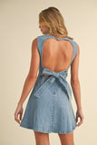 Denim Bow Detail A-Line Mini Dress