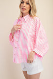 Neon Pink Stripe Button Up Shirt
