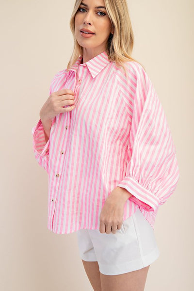 Neon Pink Stripe Button Up Shirt