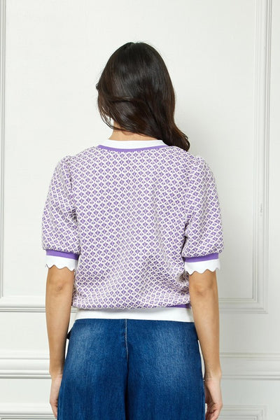 Purple Scalloped SLeeve Contrast Top