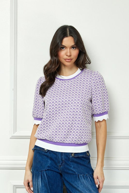 Purple Scalloped SLeeve Contrast Top