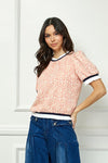 Pink Short Sleeve Printed Contrast Top