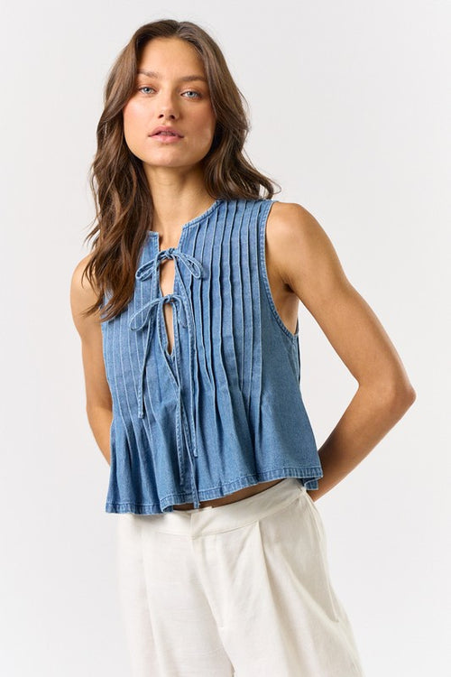 Denim Front Tie Sleeveless Top