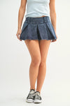 Denim Washed Pleated Mini Skort