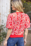 Red Leaf Embroidered Eyelet Bubble Blouse