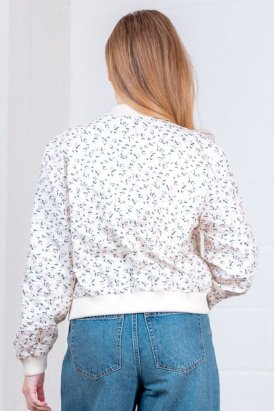 White Floral Printed Bomber Jacket