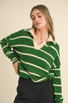 Green Striped Collared Sweater