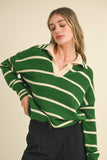 Green Striped Collared Sweater