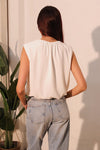 White Sleeveless Ruched Bubble Top