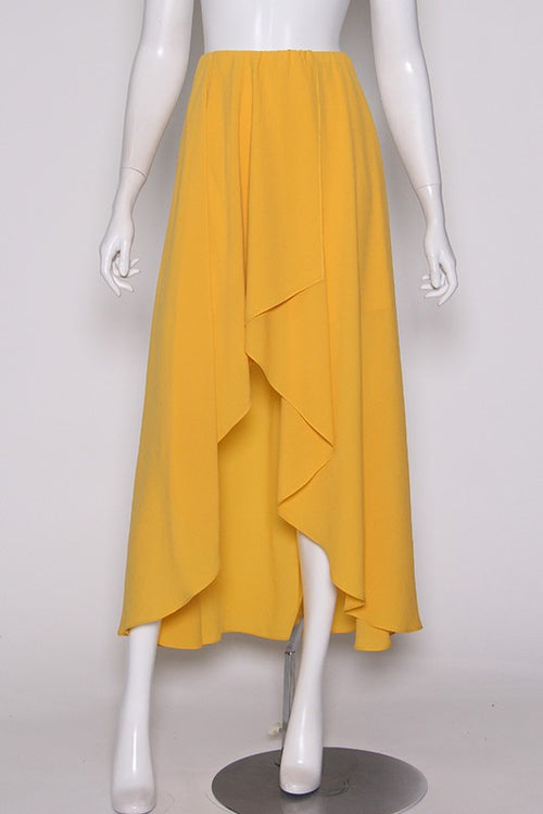 Mustard Twill Cascade Maxi Skirt