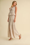 Beige Front Tie Ruffle Pant Set