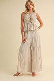 Beige Front Tie Ruffle Pant Set