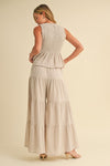 Beige Front Tie Ruffle Pant Set