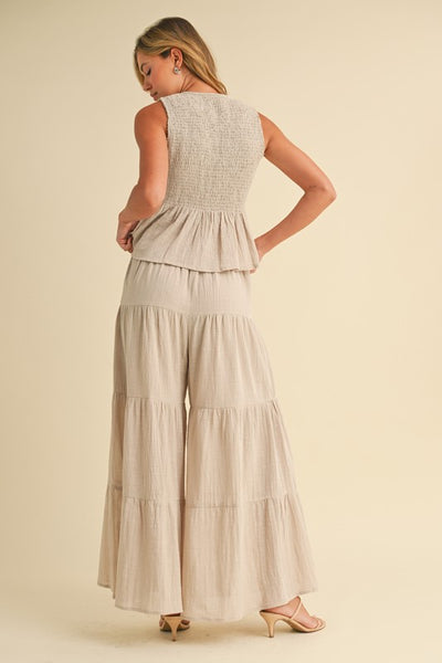 Beige Front Tie Ruffle Pant Set
