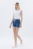 High Rise Drawstring Denim Shorts WIth Pocket Detail