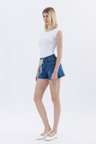 High Rise Drawstring Denim Shorts WIth Pocket Detail