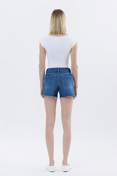High Rise Drawstring Denim Shorts WIth Pocket Detail