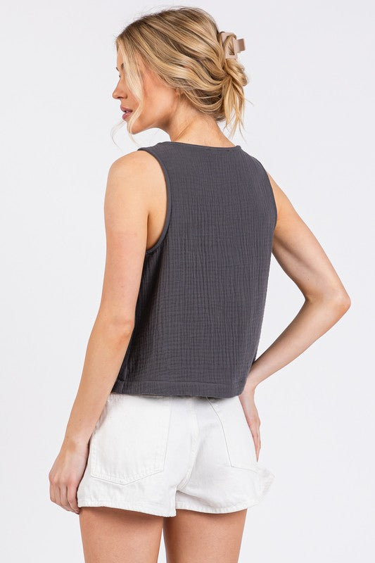 Charcoal Round Neck Sleeveless Top