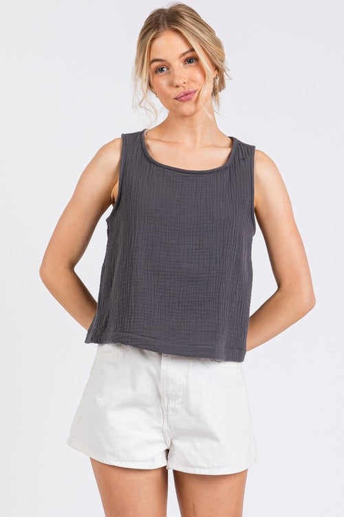 Charcoal Round Neck Sleeveless Top