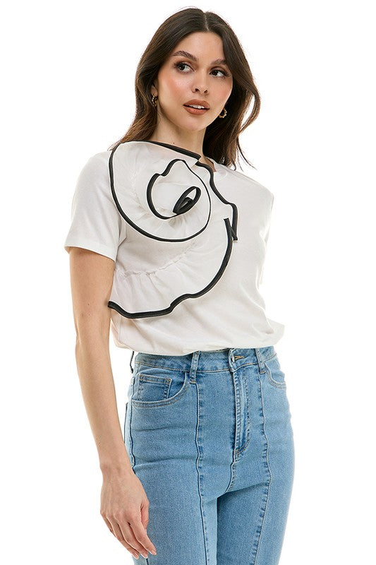 White Contrast Rose Detail Tee