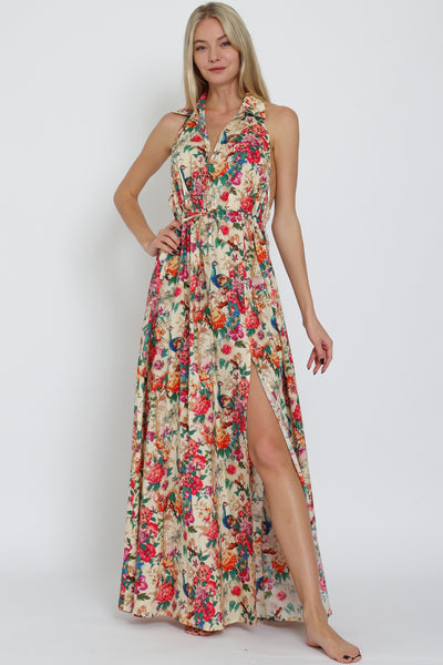 Floral Printed Backless Maxi Dress