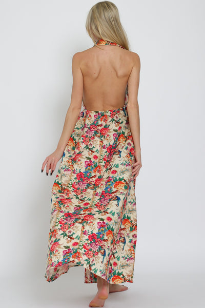 Floral Printed Backless Maxi Dress