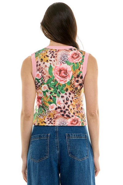 Animal Floral print Mock Neck Tank