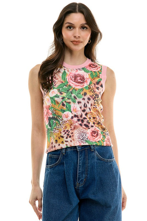 Animal Floral print Mock Neck Tank