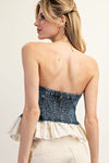 Denim Ruffle Lace Strapless Top