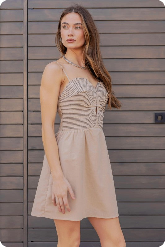 Taupe Top Stitch Bustier Mini Dress