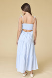 Blue Smocked Back Tiered Midi Dress