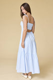 Blue Smocked Back Tiered Midi Dress