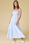 Blue Smocked Back Tiered Midi Dress