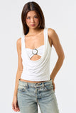 White O-Ring Detail Cowl Top