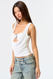 White O-Ring Detail Cowl Top