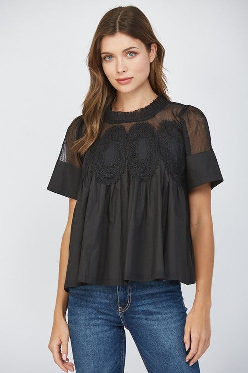 Black Mesh Contrast Top