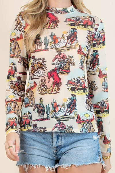 Cowboy Graphic Mesh Shirt