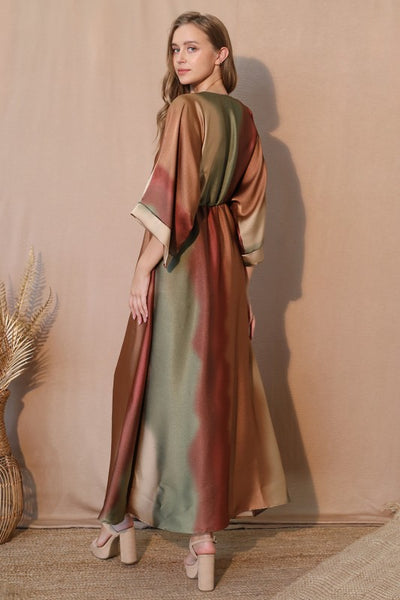 Ombre Satin Kimono Maxi Dress