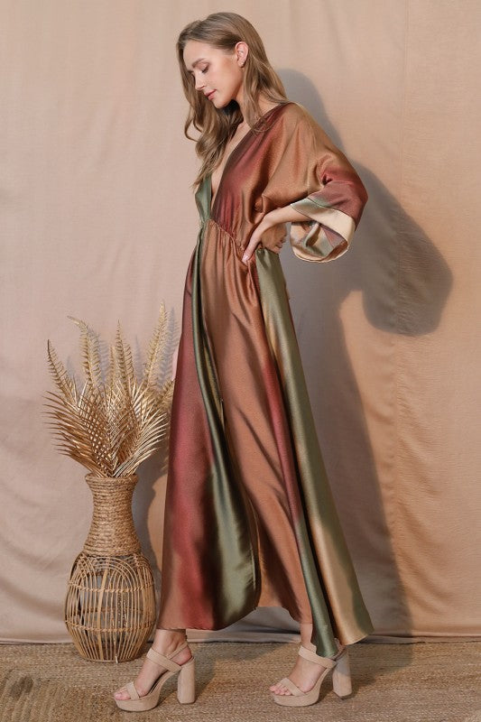 Ombre Satin Kimono Maxi Dress