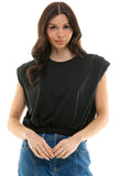 Black Shoulder Pleated Top