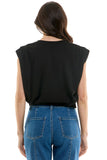 Black Shoulder Pleated Top