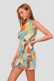 Multi Koi Flower One Shoulder Wrap Mini Dress